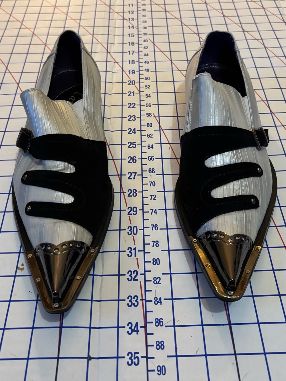 Carmellino Vintage Black and White   Pointed Metal Tipped Leather Shoes